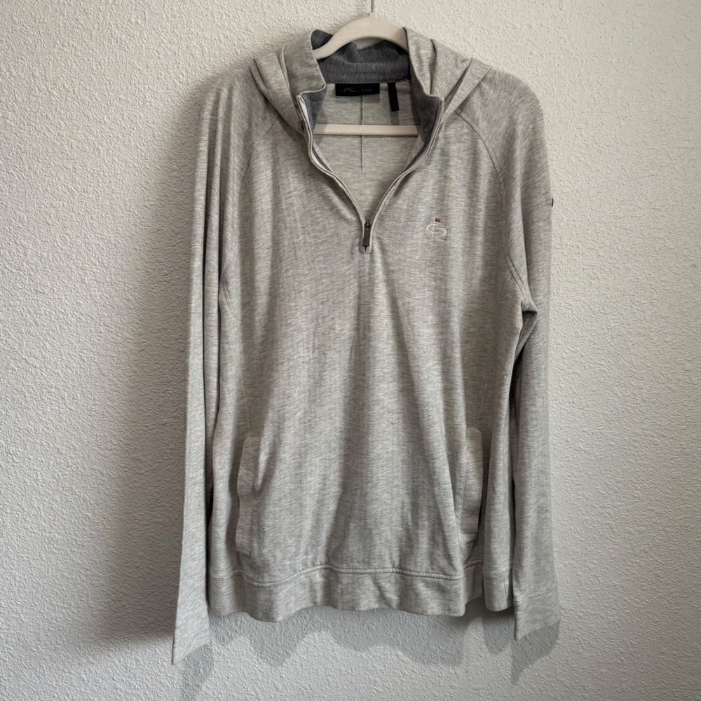 Kjus Mens Inverness Hoodie Grey Heather Cashmere Blend 1/4 Zip‎ Pullover XL Golf